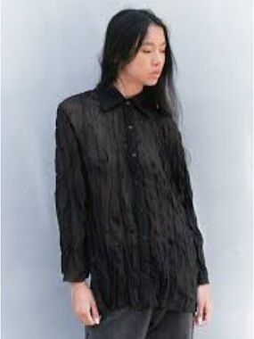Boo radley Black Crinkled Button-Down Shirt - Casual Long Sleeve